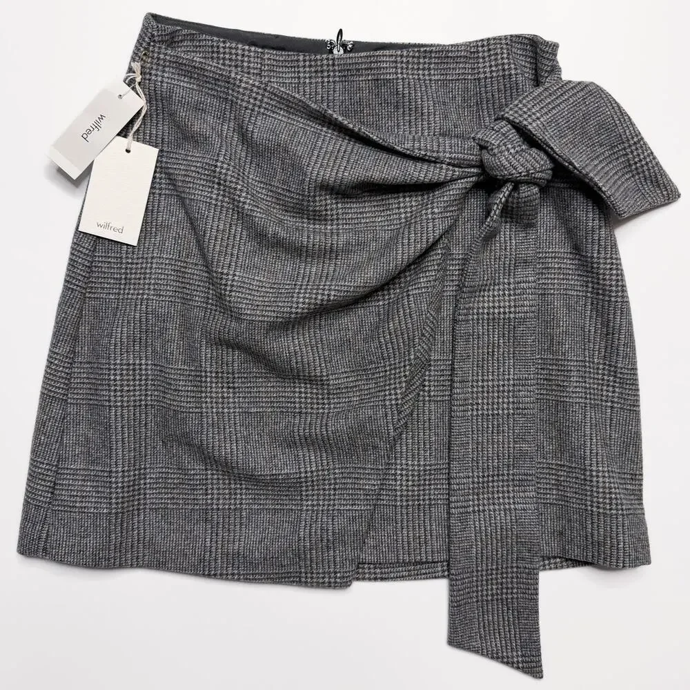 NWT Aritzia Wilfred Dorine Wrap Front Glen Check Plaid Wool Blend Mini Skirt 0